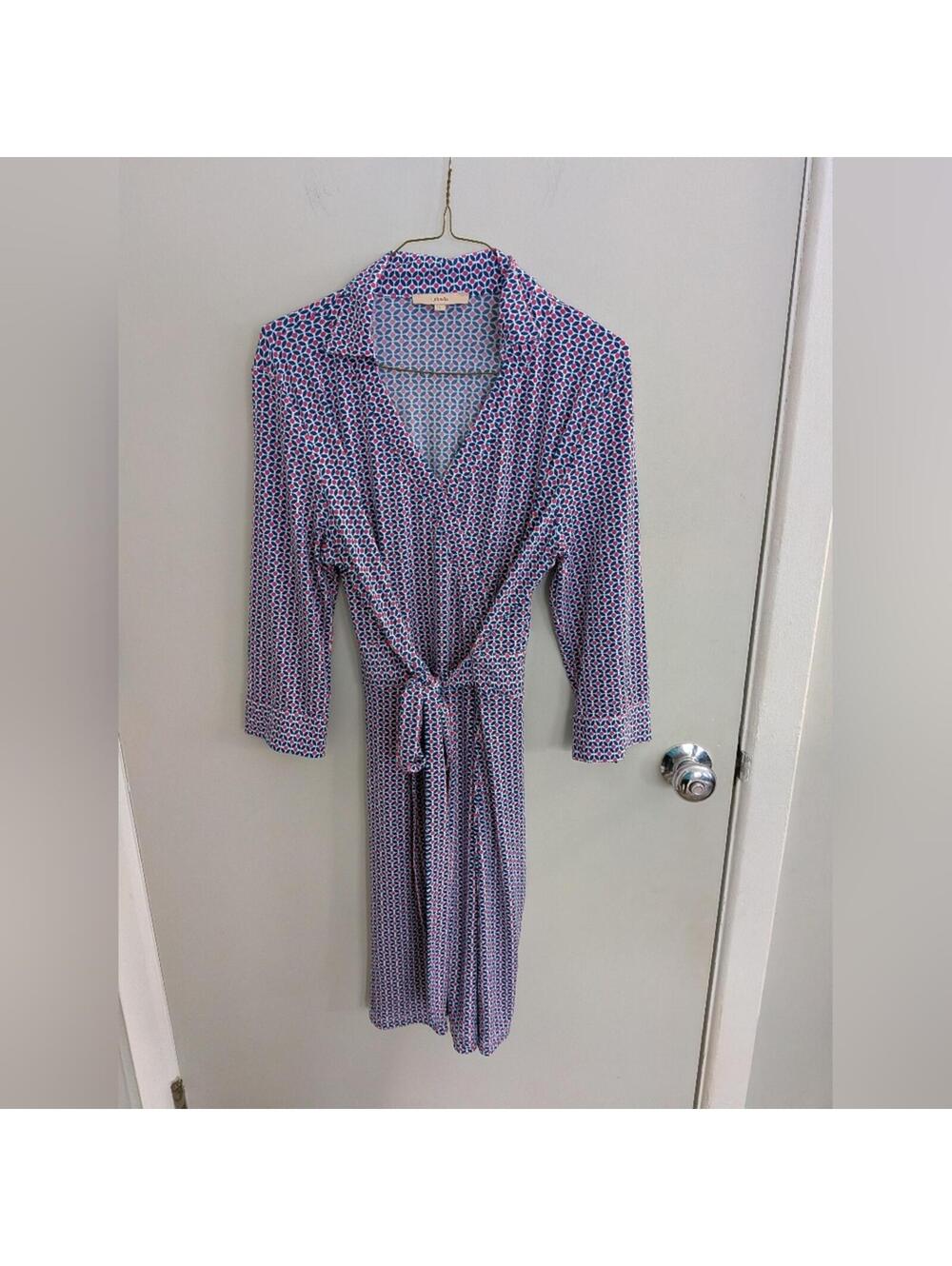 Lark & Ro Blue Patterned Retro Look Dress Office Date Night Unique 70s Style EUC